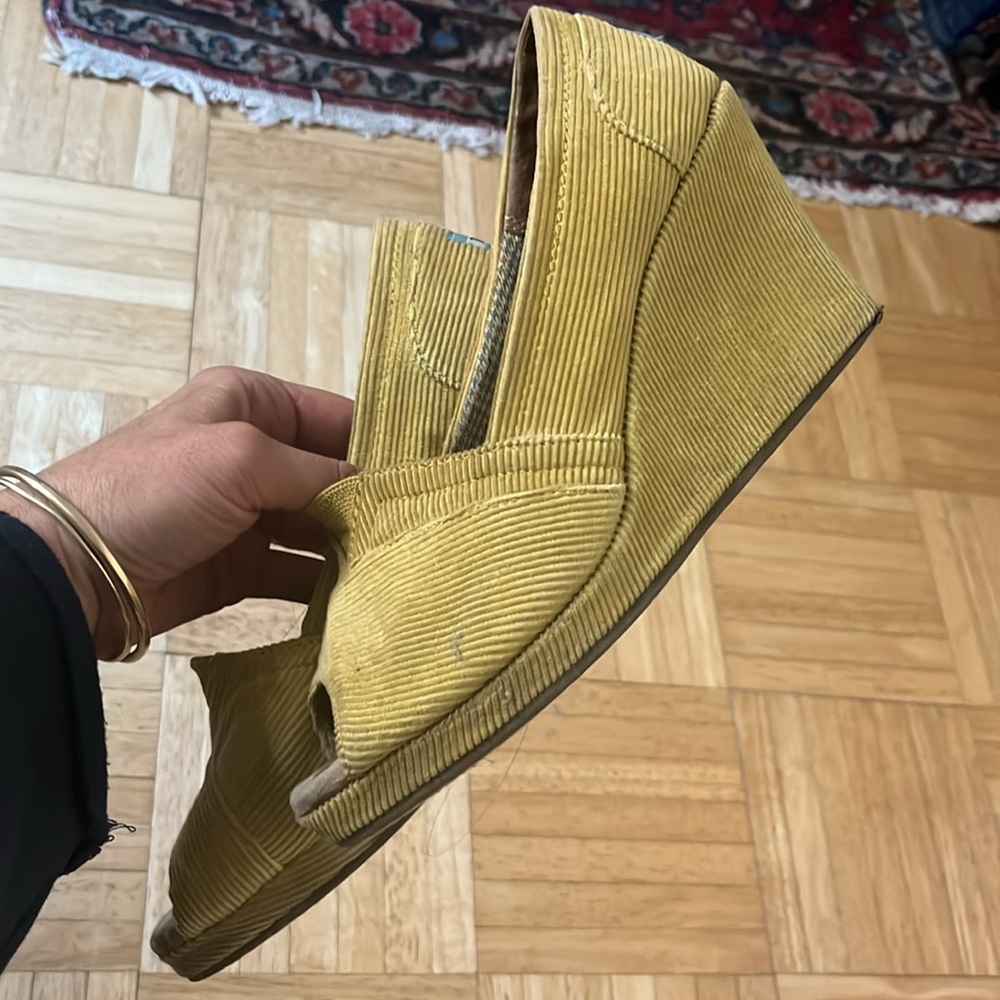 TOMS yellow corduroy wedge heels